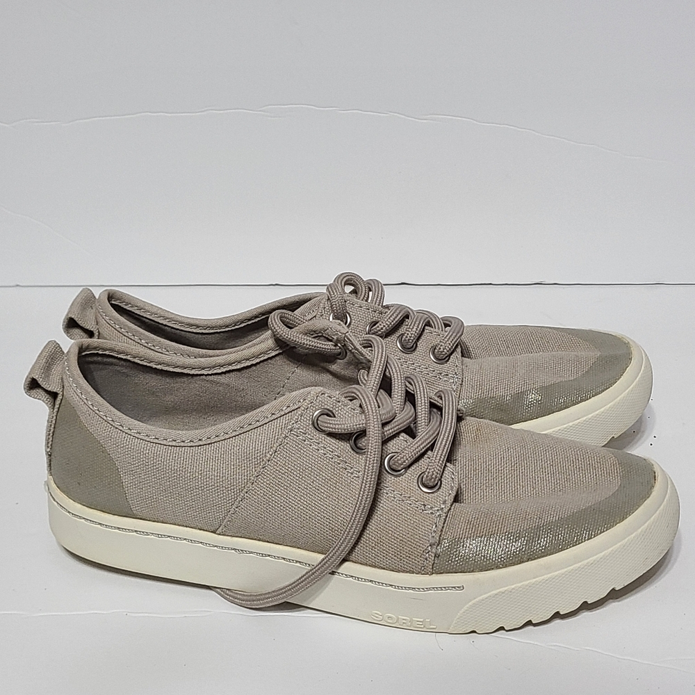 B14 Sorel Canvas Sneakers Womens 7.5 Gray Lace Up Casual Shoes - Picture 3 of 6